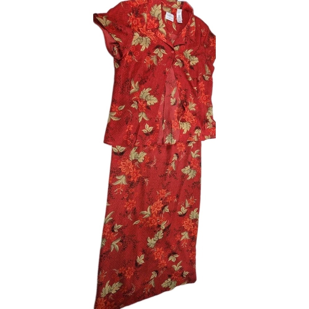 Emma James Liz Claiborne 2 Pc Skirt Set Womens 12 Reversible Skirt Red Floral